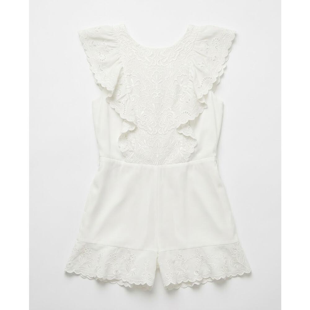 NWT Express White Eyelet Lace Ruffle Mini Dress Romper Size M